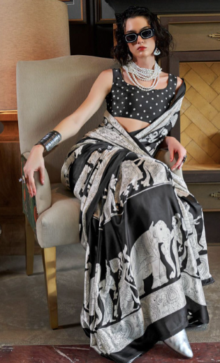 Kalamkari Printed Pure Crepe Patola Sarees