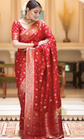 Ethnic Motifs Zari Woven Banarasi Saree With Unstithced Blouse Piece
