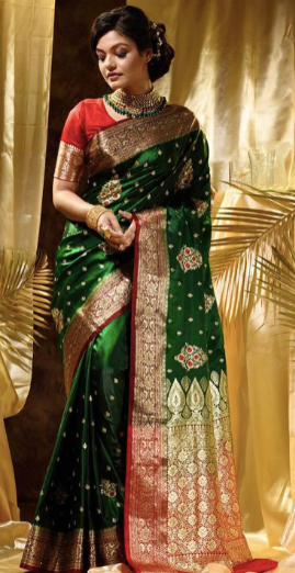Ethnic Motif Woven Design Zari Indian Bridal Banarasi Saree