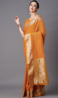 Mustard & Gold Striped Zari Banarasi Saree