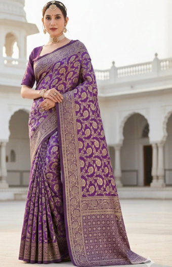 Women Ethnic Motifs Zari Border Banarasi Saree With An Unstitched Blouse Piece