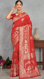 Woven Design Zari Banarasi Saree With Blouse Piec
