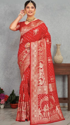 Woven Design Zari Banarasi Saree With Blouse Piec