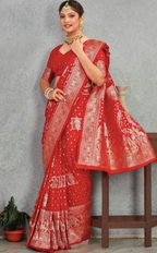 Woven Design Zari Banarasi Saree With Blouse Piec