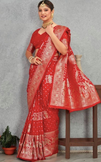 Woven Design Zari Banarasi Saree With Blouse Piec