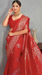 Woven Design Zari Banarasi Saree With Blouse Piec