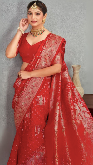 Woven Design Zari Banarasi Saree With Blouse Piec