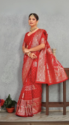 Woven Design Zari Banarasi Saree With Blouse Piec