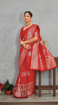 Woven Design Zari Banarasi Saree With Blouse Piec