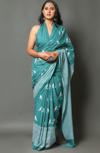 Ethnic Motifs Pure Cotton Block Print Saree