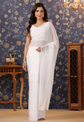 White Striped Sequined Embroidered Poly Georgette Saree