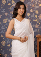 White Striped Sequined Embroidered Poly Georgette Saree