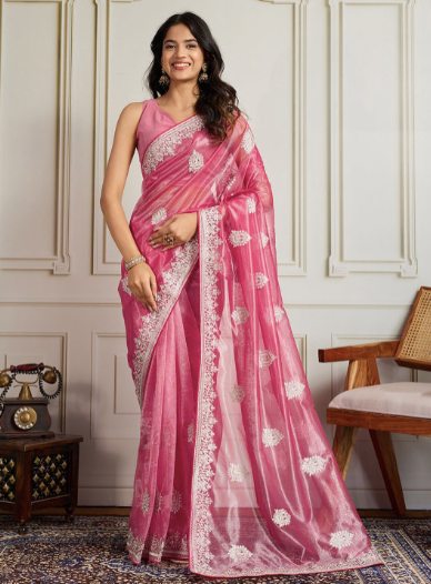 Embroidered Saree With Unstitched Blouse