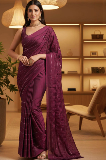 Embellished Sequinned Poly Georgette Heavy Work Saree