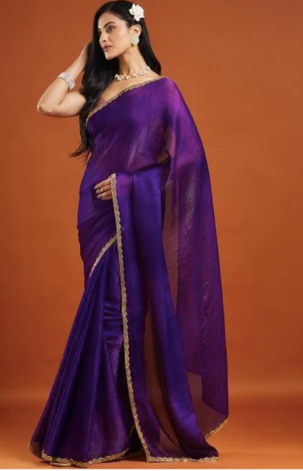 Beads and Stones Pure Chiffon Designer Chanderi Saree