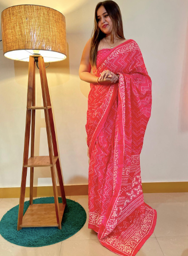 Pure Cotton Bagru Saree