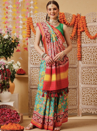 Ethnic Motifs Printed Woven Design Patola Saree