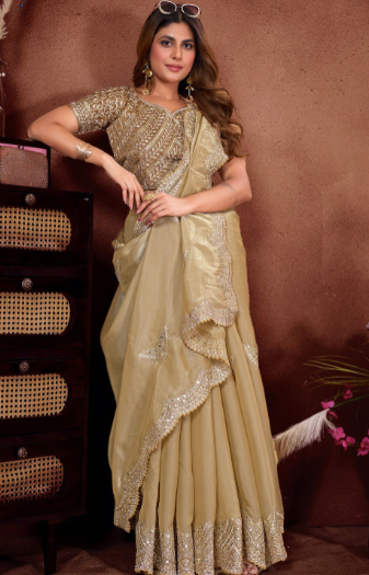 Embellished Zari Tissue Heavy Work Tussar Saree