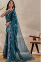 Embellished Embroidered Tissue Heavy Work Tussar Saree