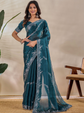 Embellished Embroidered Tissue Heavy Work Tussar Saree
