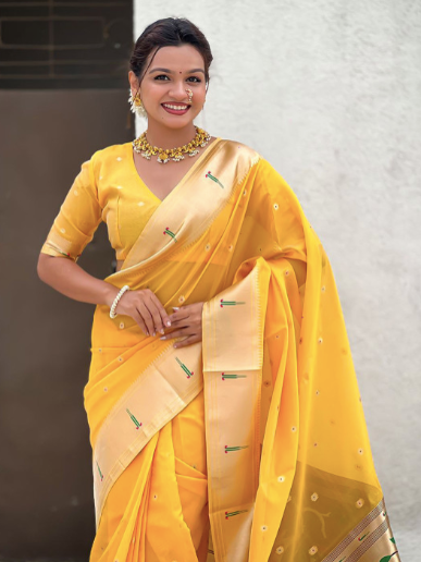 Floral Woven Organza Paithani Saree – Perfect for Weddings & Parties