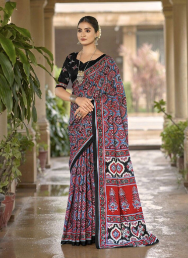 Ethnic Motifs Pure Cotton Bagru Saree