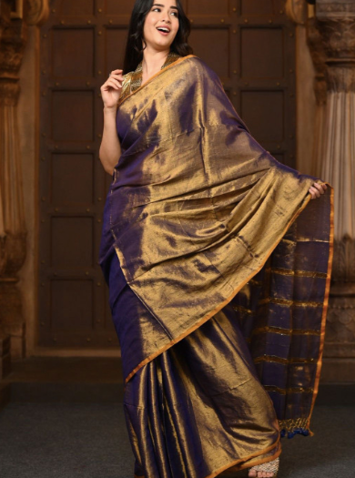 Copper-toned saree Solid saree with no border border
