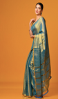 Blue and orange saree Solid saree with no border border