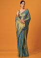Blue and orange saree Solid saree with no border border