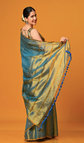 Blue and orange saree Solid saree with no border border