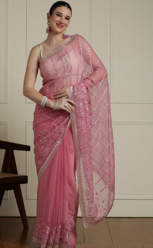 Ethnic Motif Woven Design Zari Indian Bridal Saree