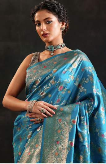 Floral woven design saree with woven design border