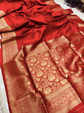 Red and gold-toned banarasi saree