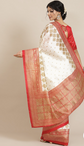 Off White & Orange Floral Silk Blend Ethnic Printed Banarasi Saree