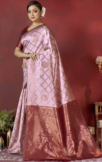 Ethnic Motifs Woven Design Zari Banarasi Saree