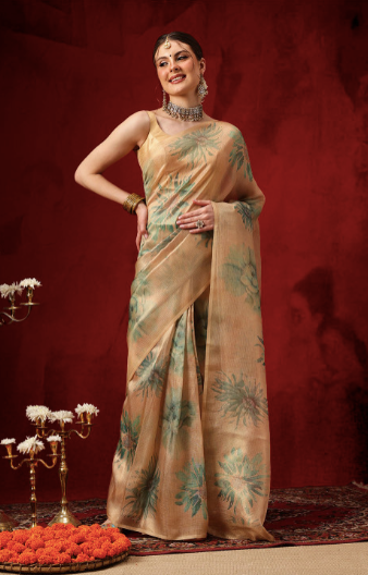 Floral Printed Banarasi Ready To Wear Saree