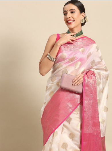Ethnic Motifs Zari Kasauv Saree