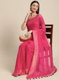 Pink & Gold-Toned Floral Zari Pure Chiffon Saree