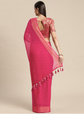 Pink & Gold-Toned Floral Zari Pure Chiffon Saree