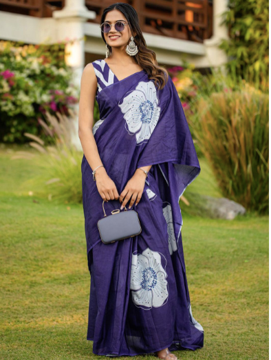 Floral Block Print Saree