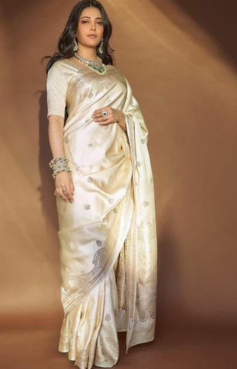 Woven Design Zari Silk Blend Handloom Banarasi Saree