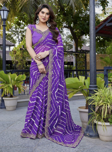 Leheriya Embroidered Pure Georgette Saree