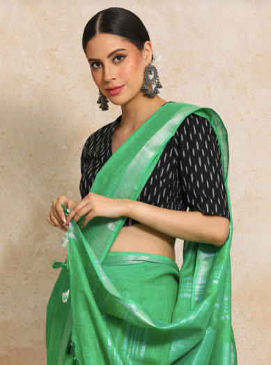 Ready To Wear Cotton Linen Solid Saree with Unstiched Blouse