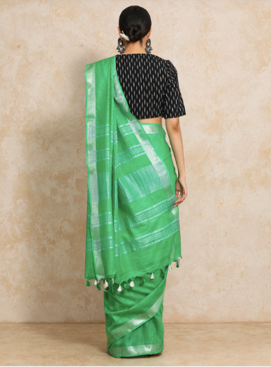 Ready To Wear Cotton Linen Solid Saree with Unstiched Blouse