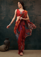 Brown and orange block print saree