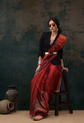Brown and orange block print saree
