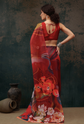Brown and orange block print saree