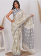 Block Print Geometric Printed Pure Cotton Block Print Saree With Blouse