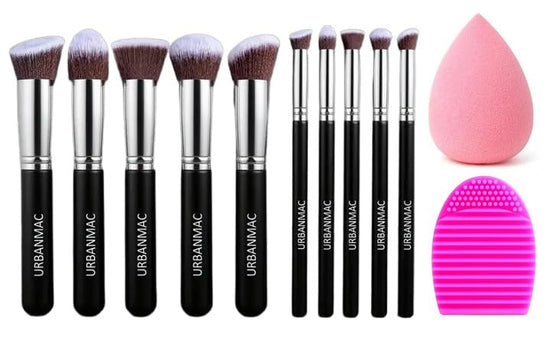 2 X URBANMAC Premium Synthetic Kabuki 10‑Piece Makeup Brush Set