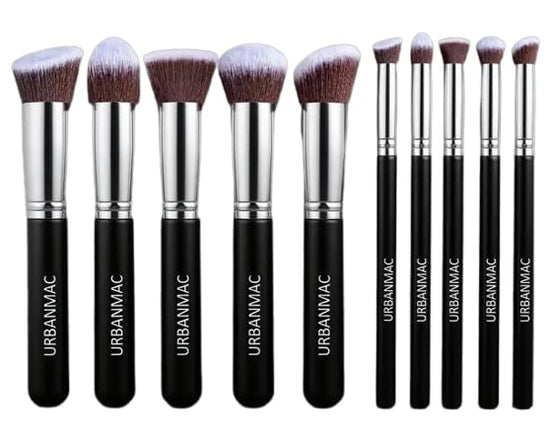5 X URBANMAC Premium Synthetic Kabuki 10‑Piece Makeup Brush Set